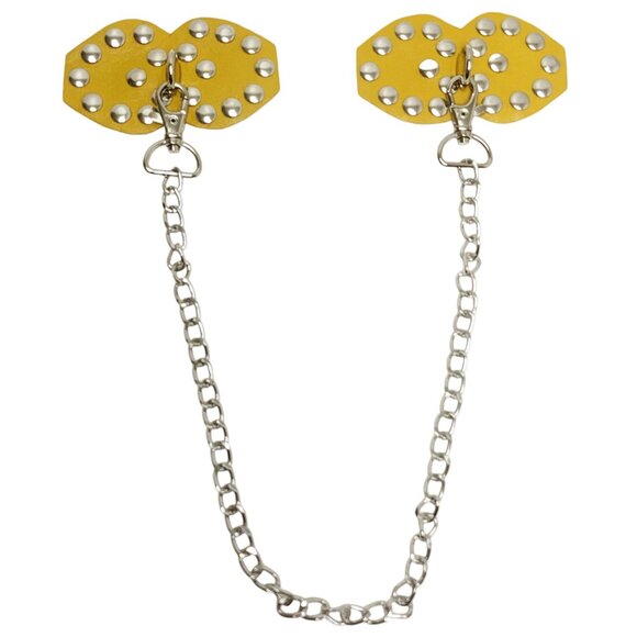 Studded Leather Pasties with Detachable Chain - Yellow - Picture 1 of 4